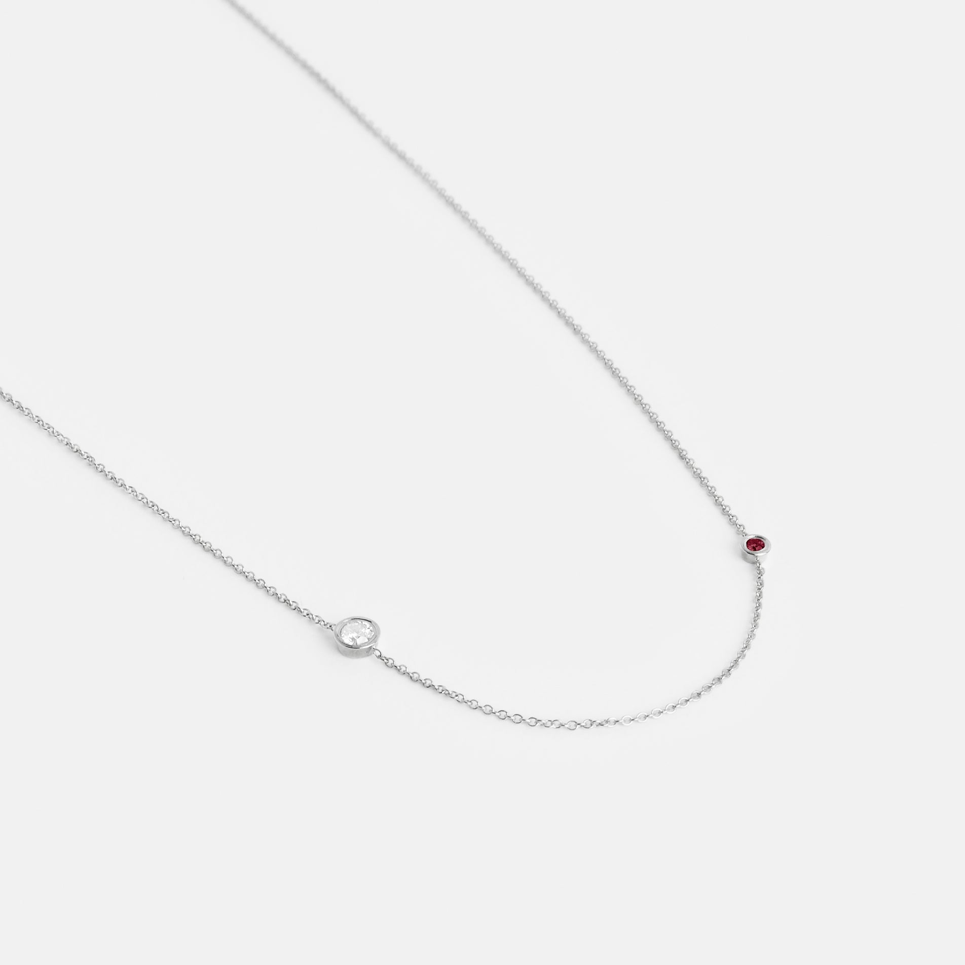Iba Alternative Necklace in Sterling Silver set with White Diamond and Ruby By SHW Fine Jewelry NYC