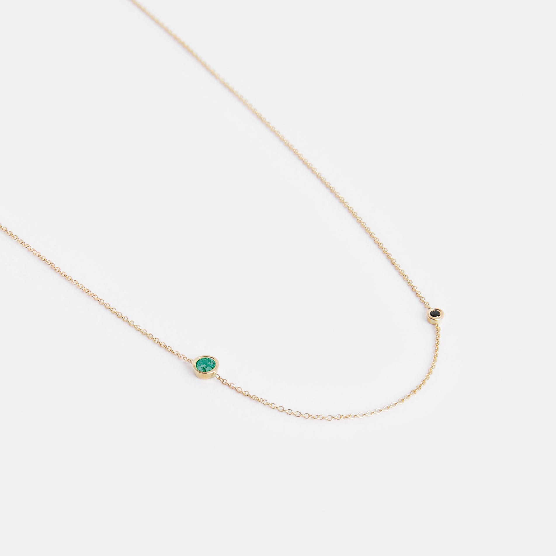 Iba Simple Necklace in 14k Gold set with Black Diamonds and Emerald By SHW Fine Jewelry NYC