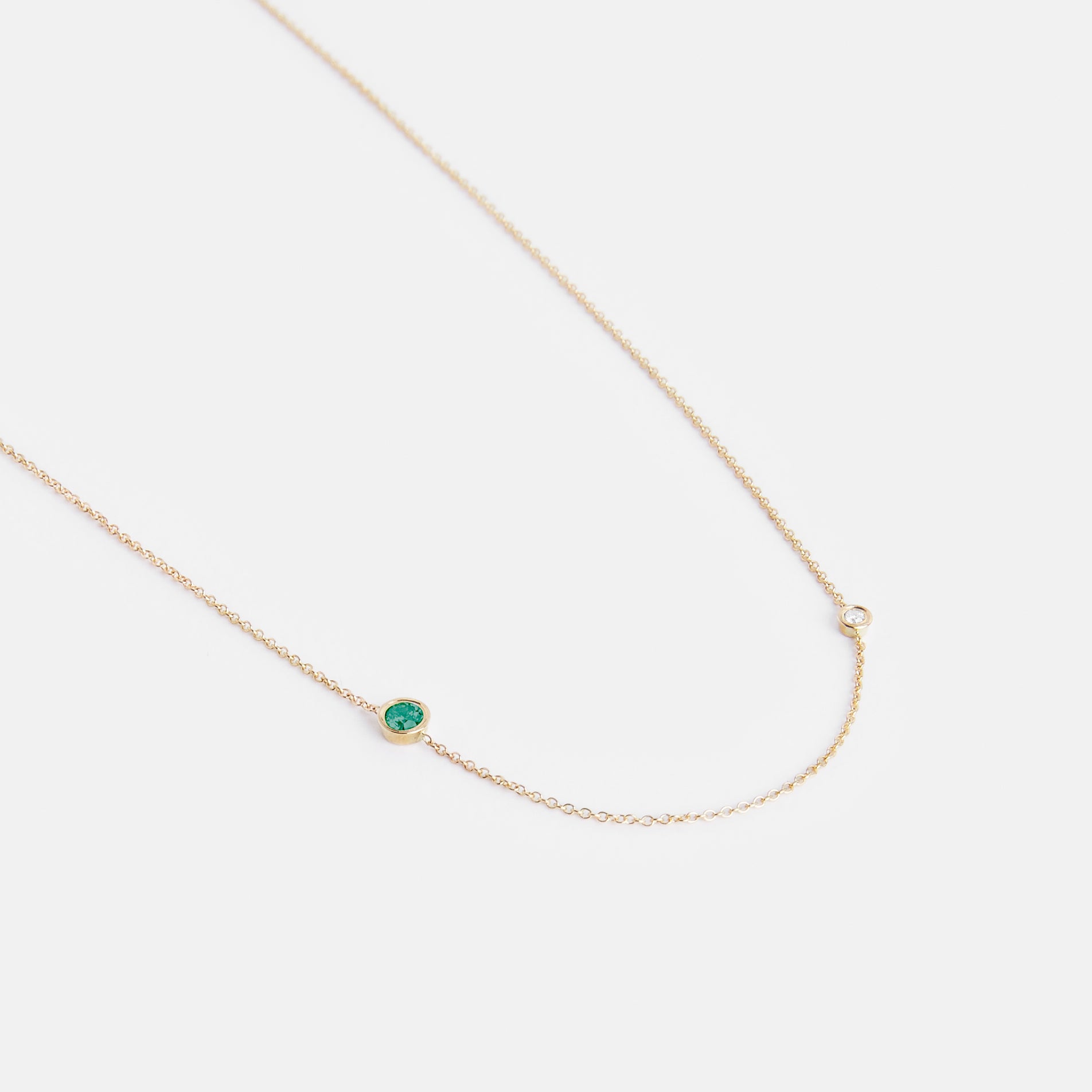 Iba Simple Necklace in 14k Gold set with White Diamond and Emerald By SHW Fine Jewelry NYC