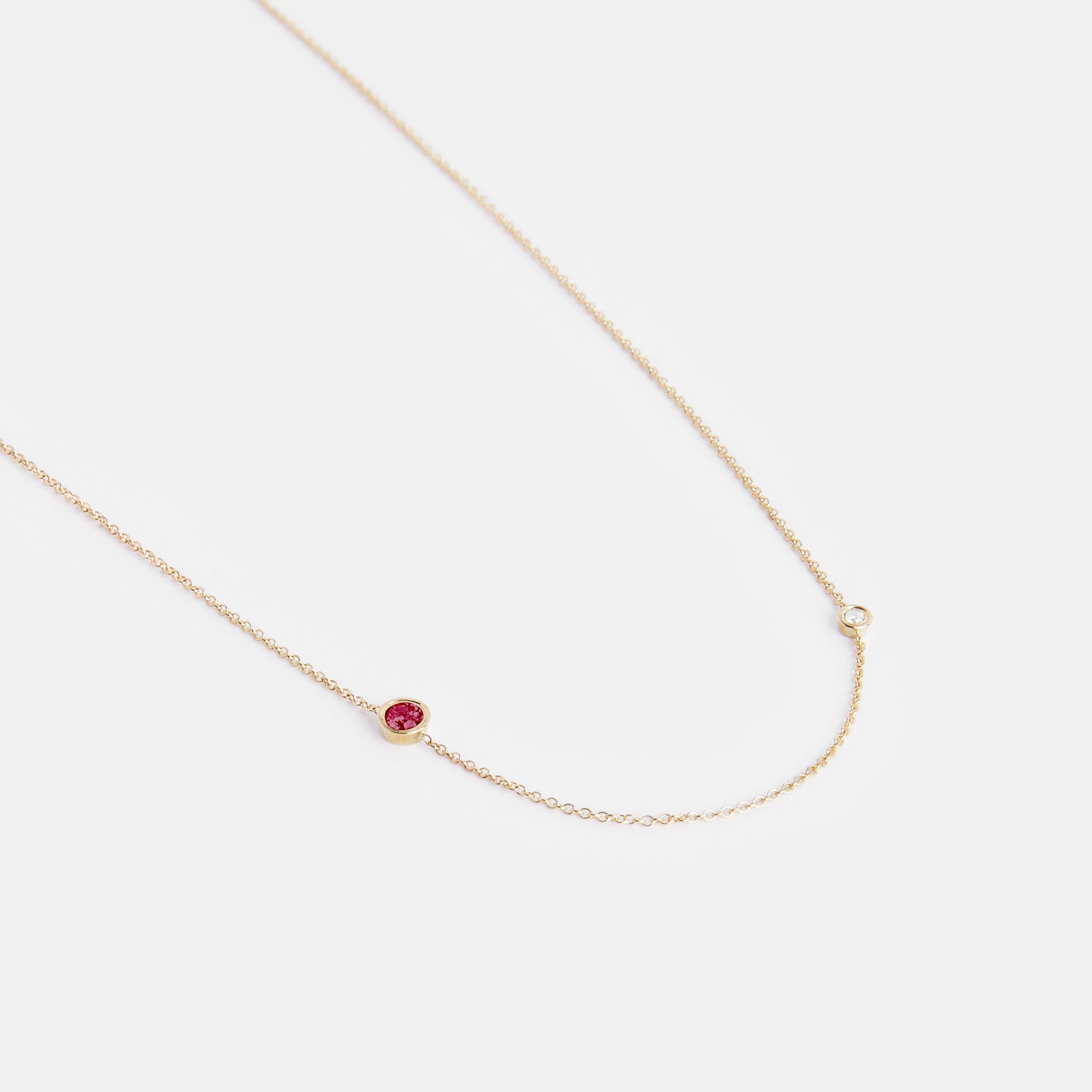 Iba Simple Necklace in 14k Gold set with White Diamonds and Ruby By SHW Fine Jewelry NYC