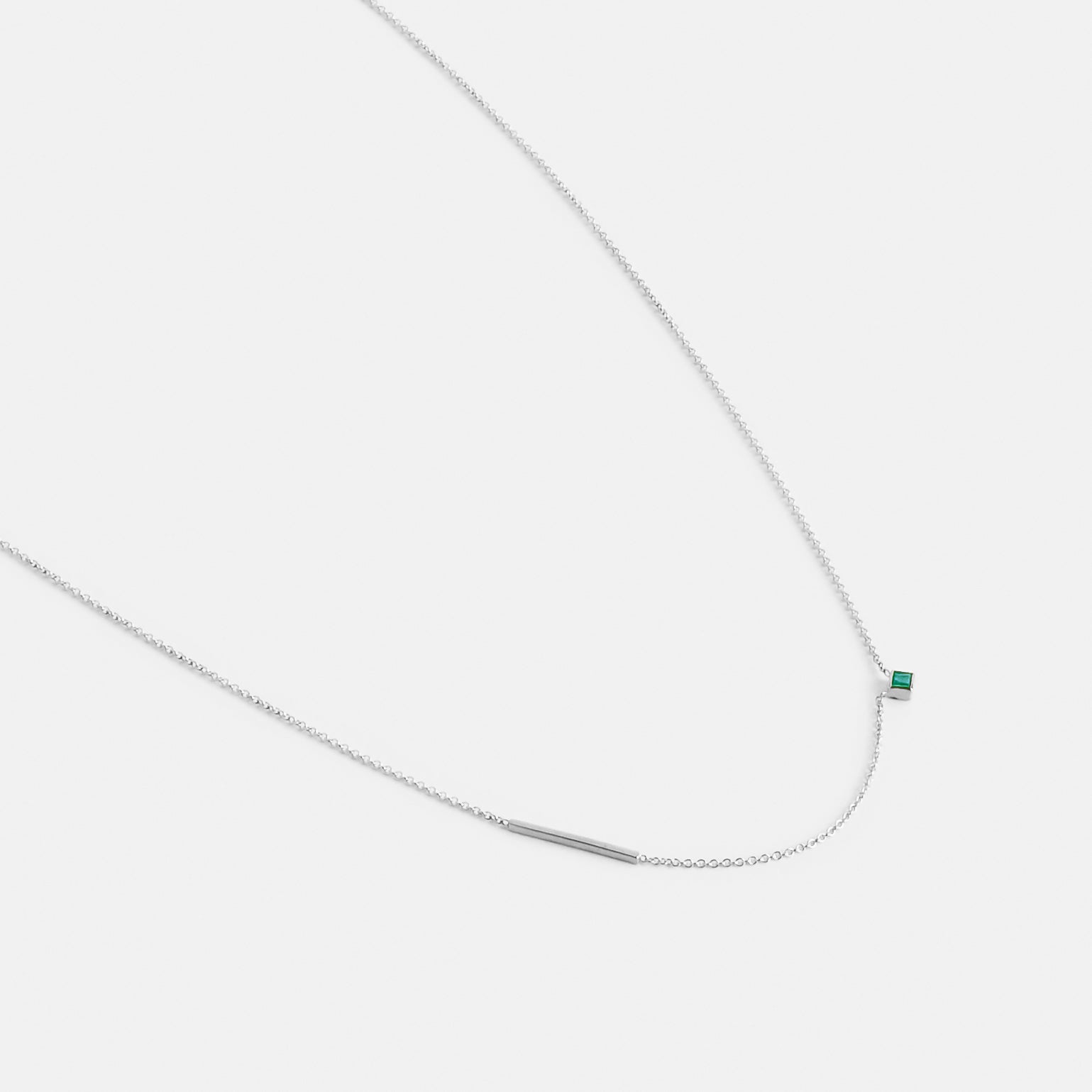 Inu Minimalist Necklace in 14k White Gold Set with Emerald By SHW Fine Jewelry NYC