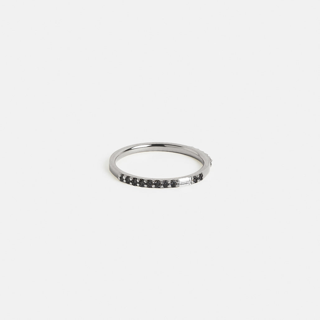 Nontraditional Wedding Band for Stacking with Asymmetrical rows of sapphires and diamonds in solid 14k gold by SHW fine jewelry in NYC