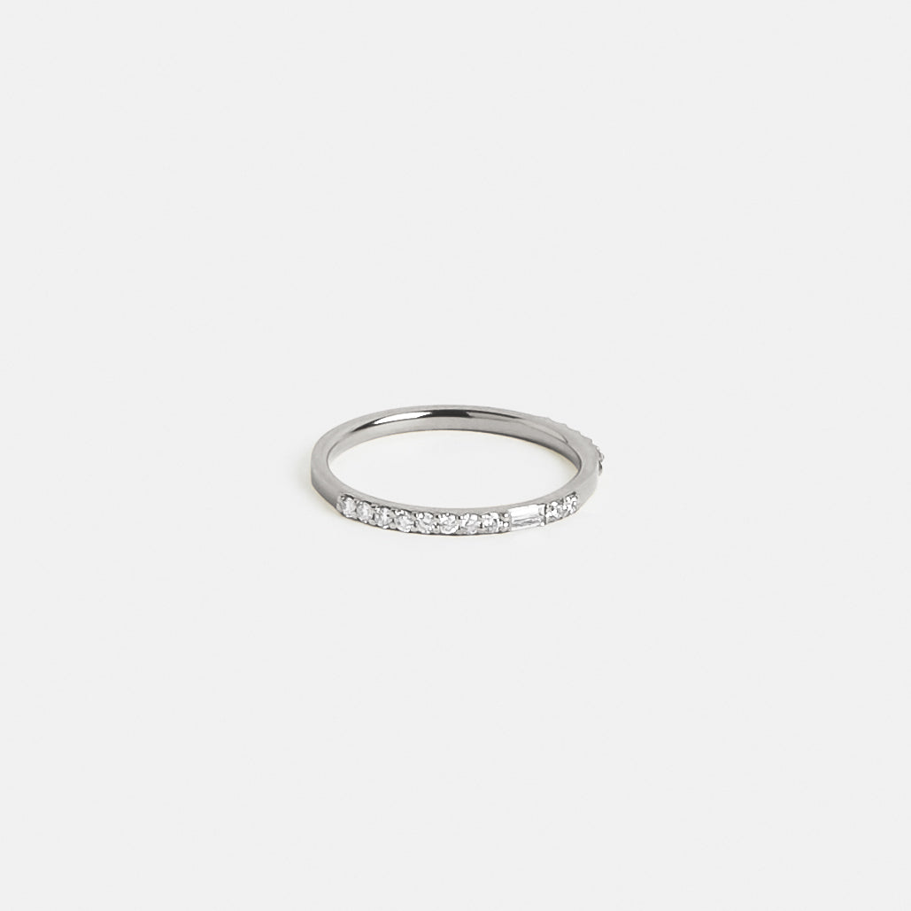 Alternative Dainty Ring with separate rows of natural white baguette and round diamonds in solid 14k, 18k gold, platinum SHW fine jewelry NYC