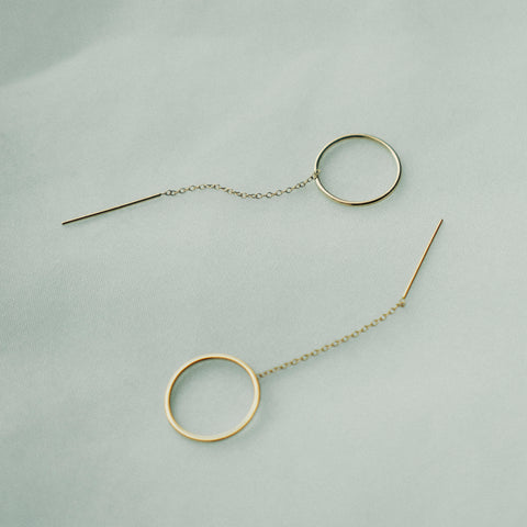 Designer Lili Pull-Through Circle earrings in 14k yellow gold by SHW Fine Jewelry in NYC