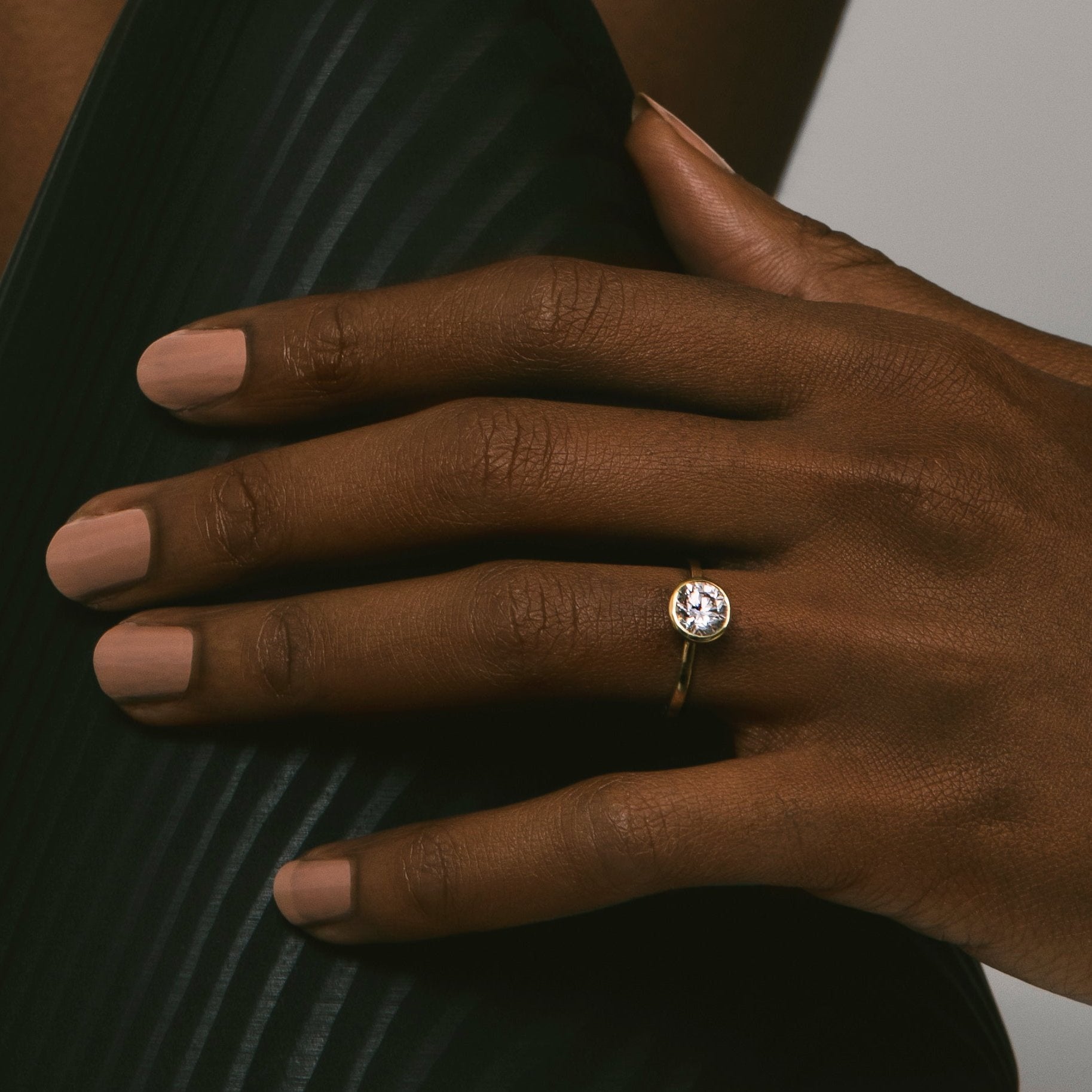 Modern Thinner Band Stackable Engagement Ring with 1 carat lab grown diamond in 14k yellow gold by SHW famous fine jewelry stores in NYC