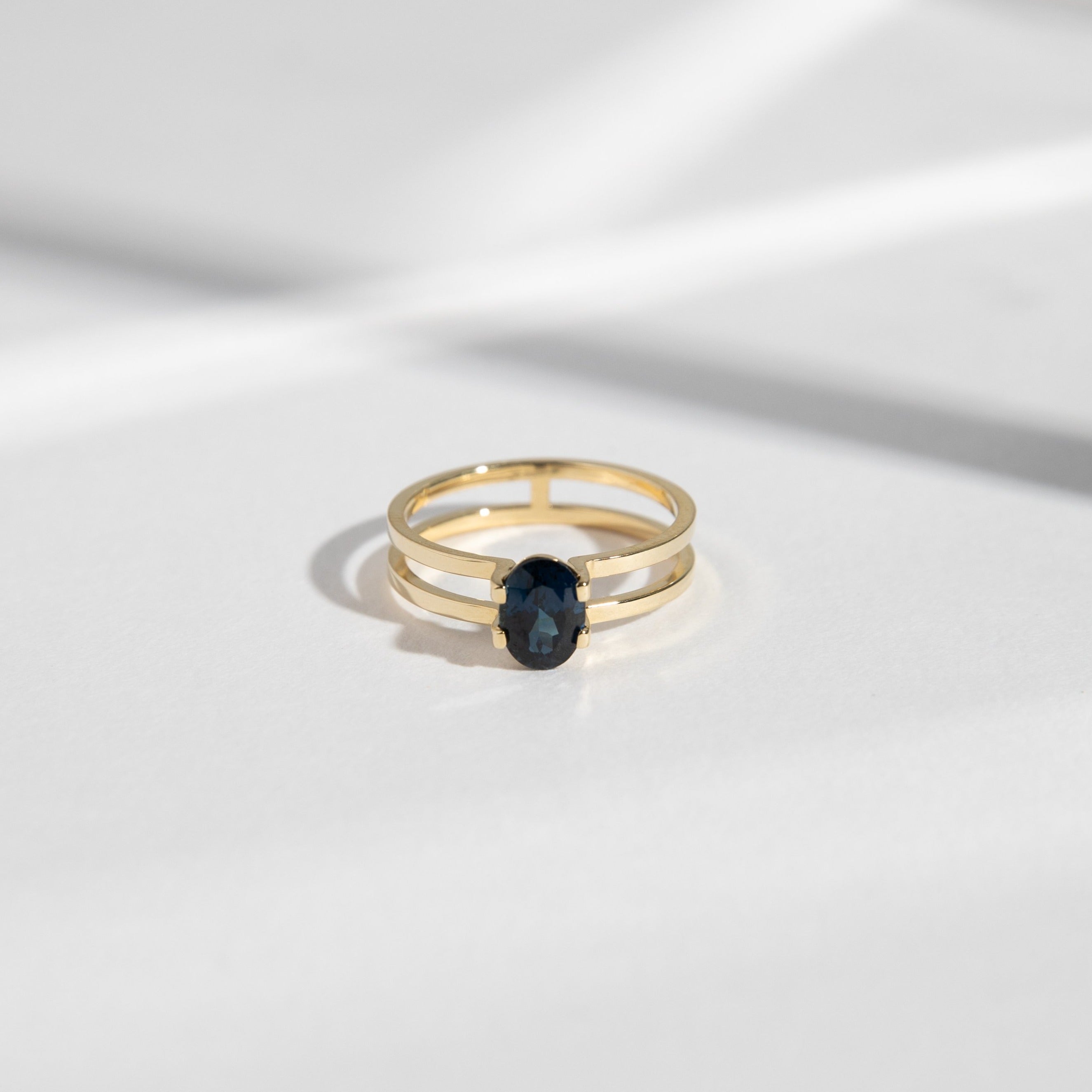 Mes Stacking Ring in 14k Gold set with a 1ct oval cut sapphire By SHW Fine Jewelry NYC