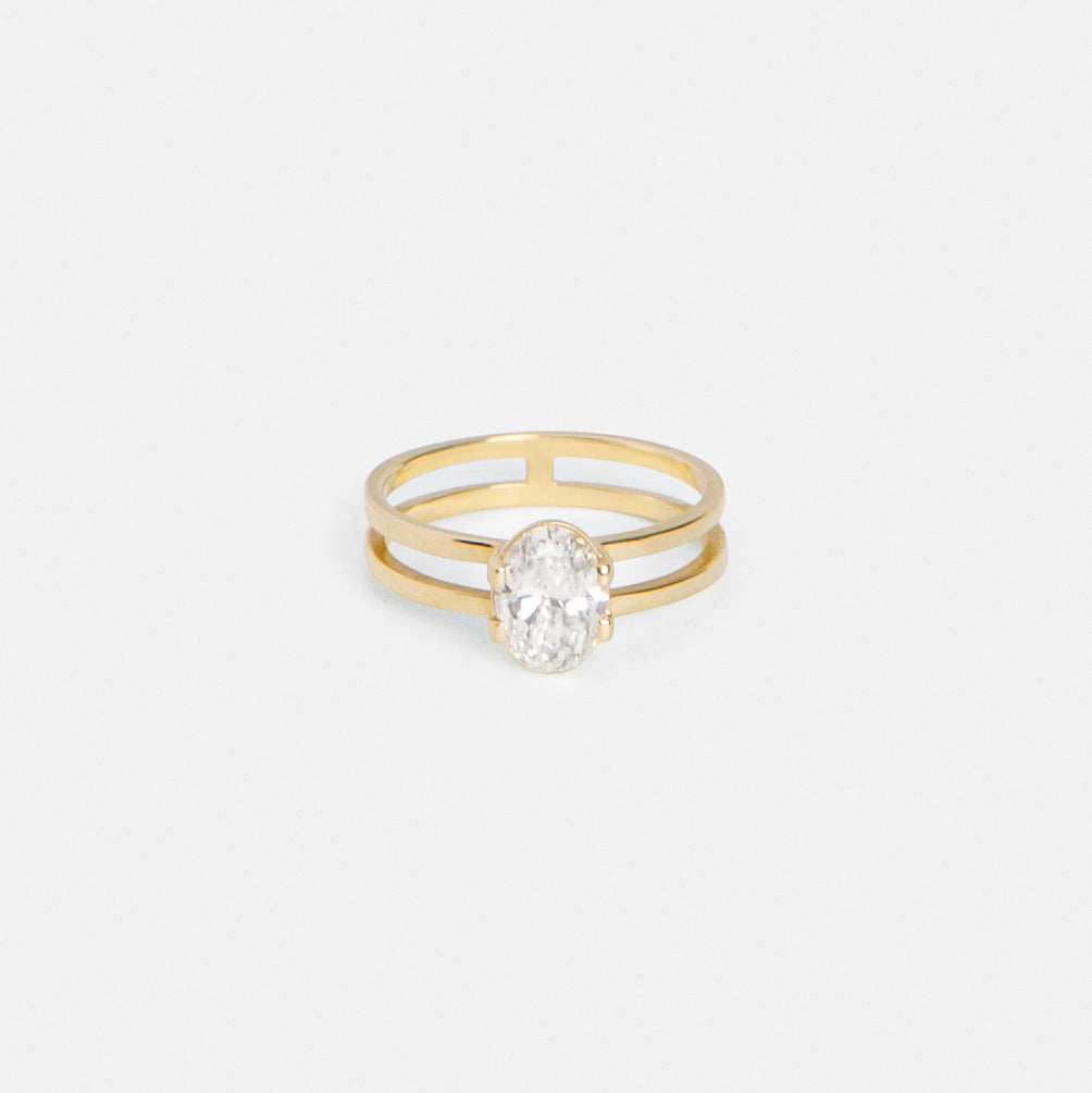 Mes Unique Double-band Engagement Ring in 14k yellow gold Set With 1.2ct oval brilliant cut natural diamond By SHW Fine Jewelry NYC