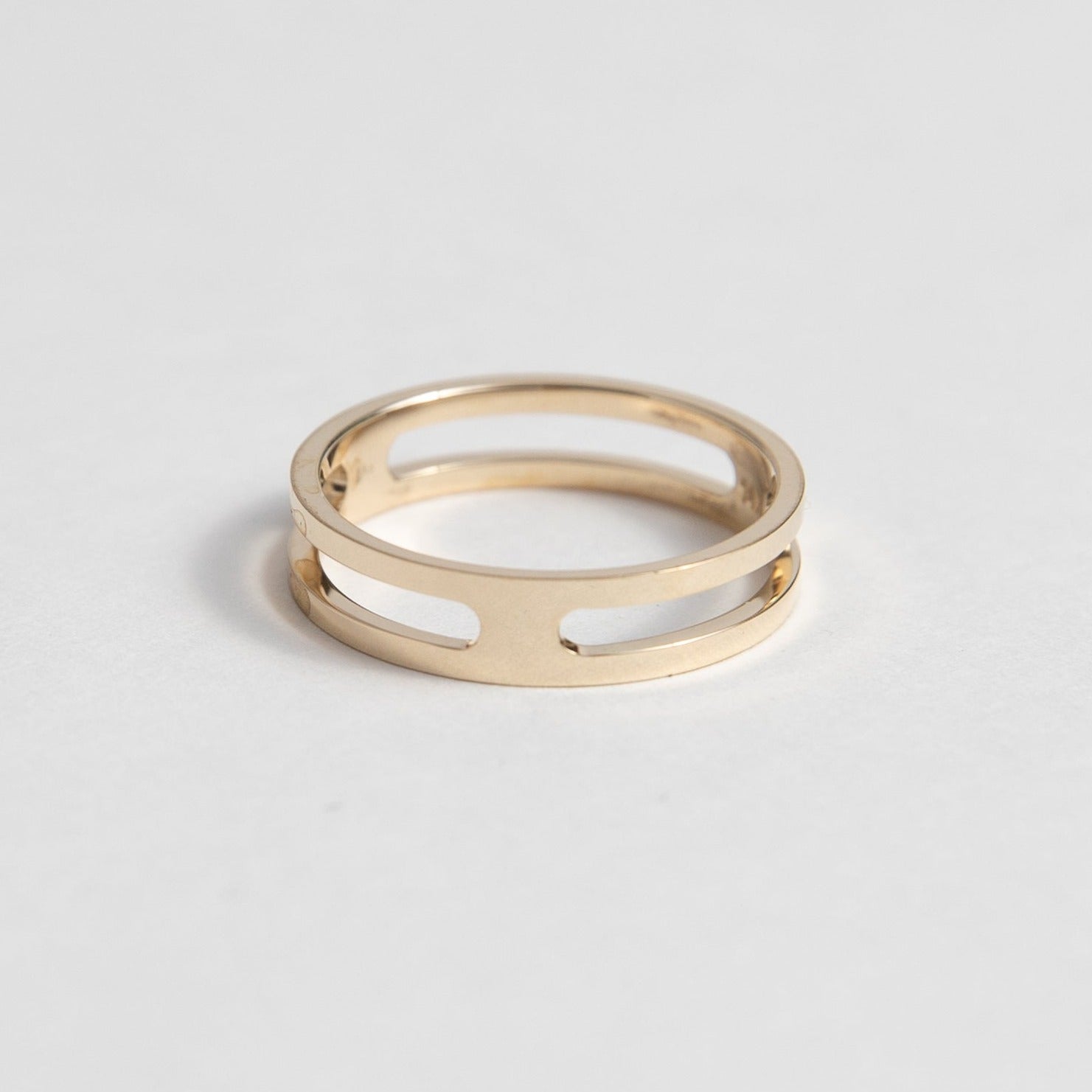 Simple two bands statement ring with Flat profile in 14k, 18k yellow, white, rose gold, platinum, silver by SHW cool fine jewelry store in NYC