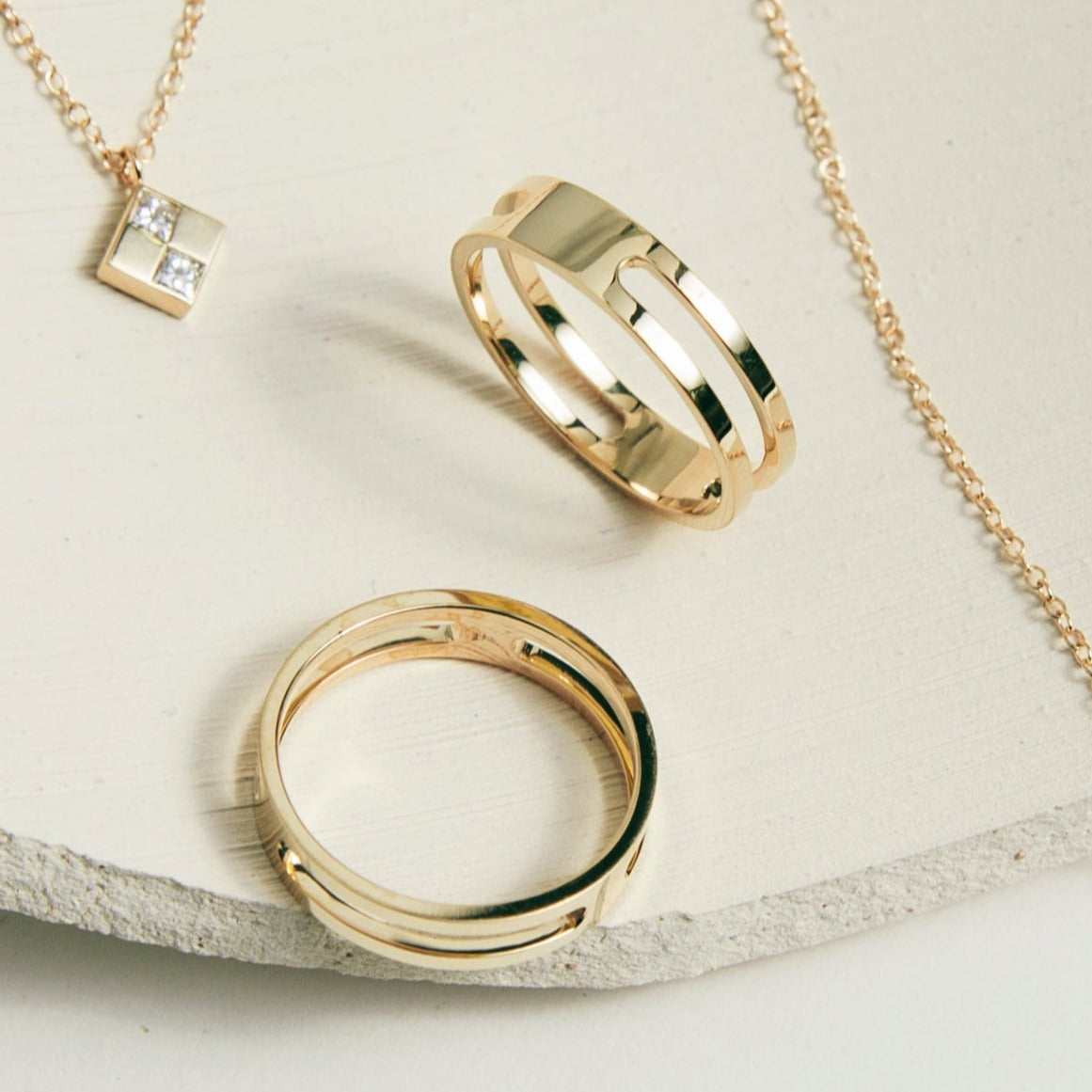 Minimalist Statement Ring with double band for stacking in 14k, 18k gold, platinum by SHW best fine jewelry shop in NYC near me