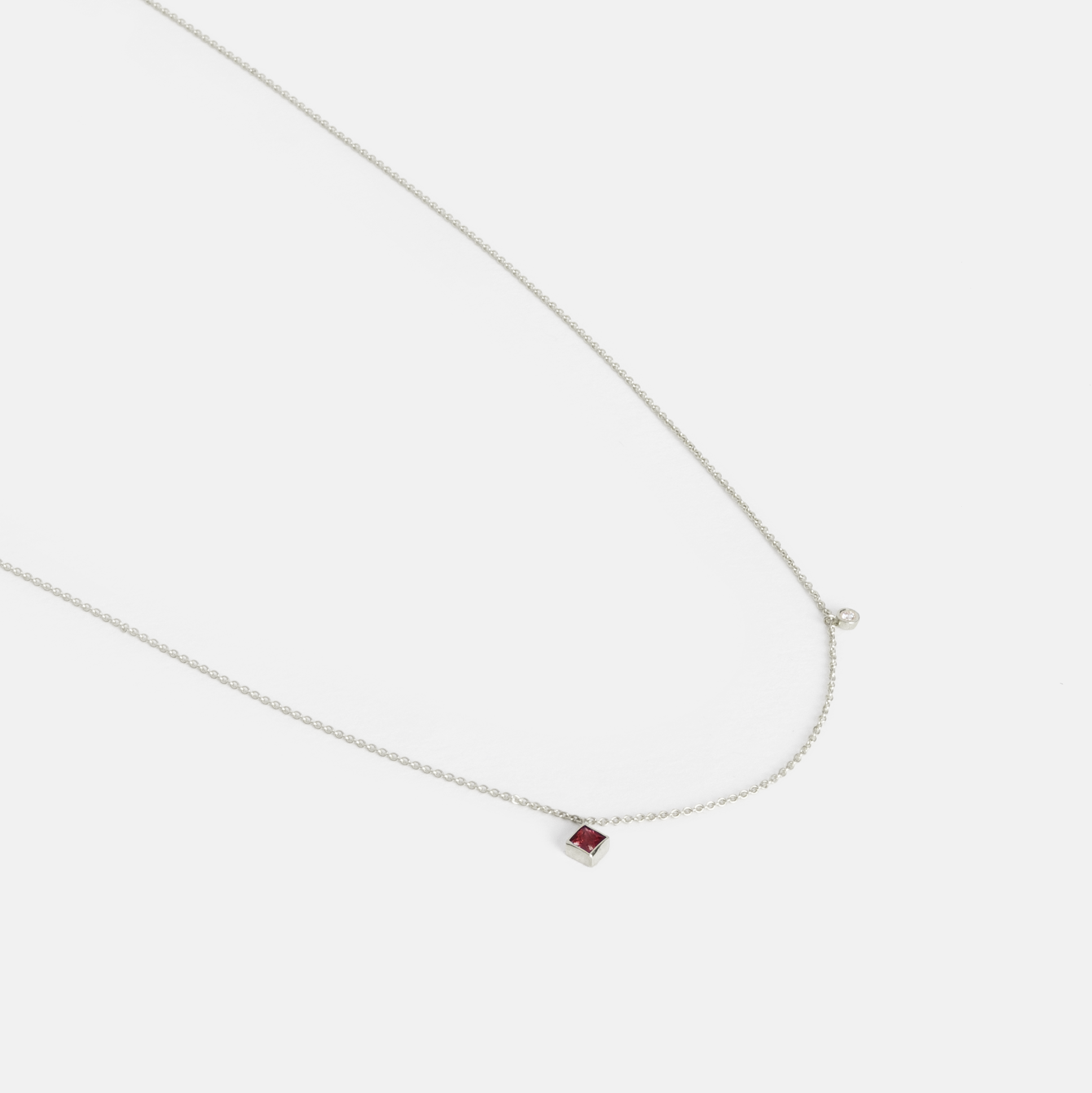  Ibi Thin Necklace in 14k White Gold set with Ruby and White Diamond By SHW Fine Jewelry NYC