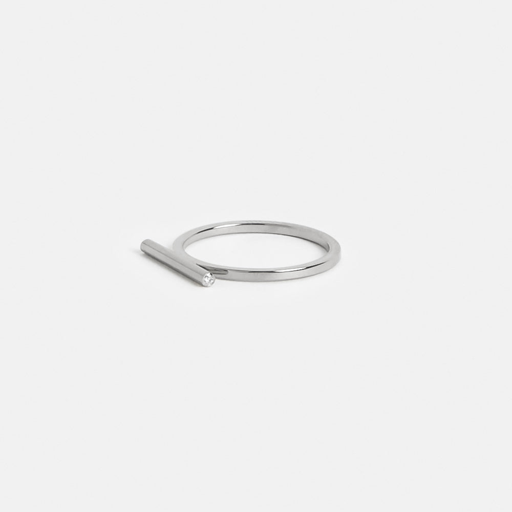 Nox Stackable Ring in 14k White Gold set with White and Black Diamonds by SHW Fine Jewelry NYC