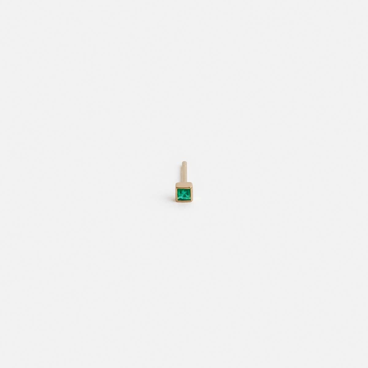 Small Plain Ona Bar Stud in 14k Gold set with Emerald By SHW Fine Jewelry NYC