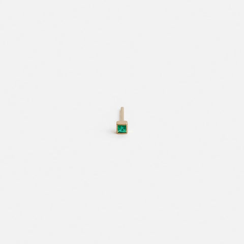 Small Plain Ona Bar Stud in 14k Gold set with Emerald By SHW Fine Jewelry NYC