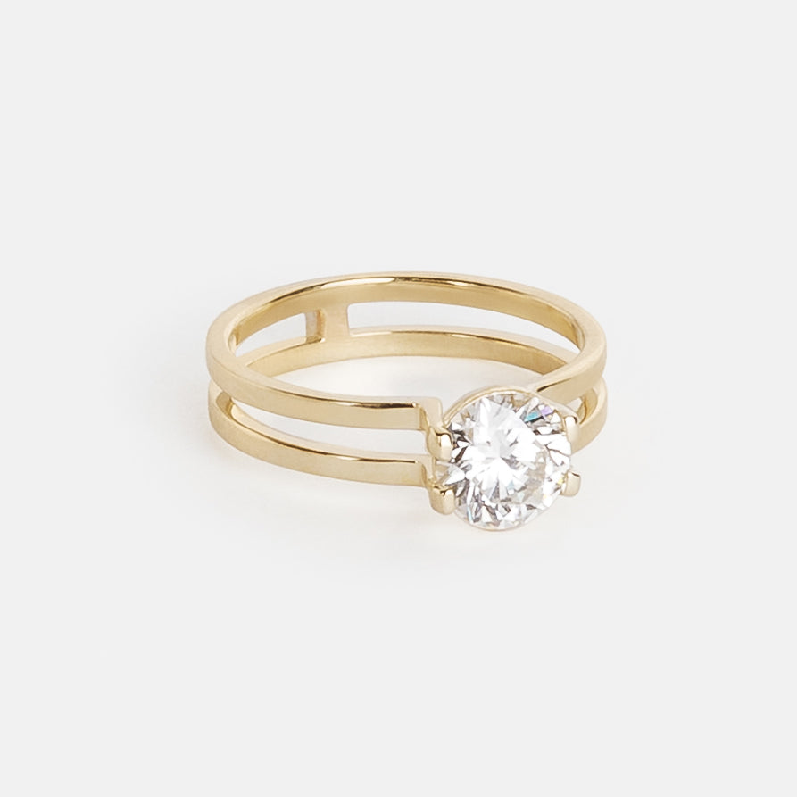 Vedi Alternative Ring in 14k Gold set with a 1.01ct round brilliant cut natural diamond By SHW Fine Jewelry NYC