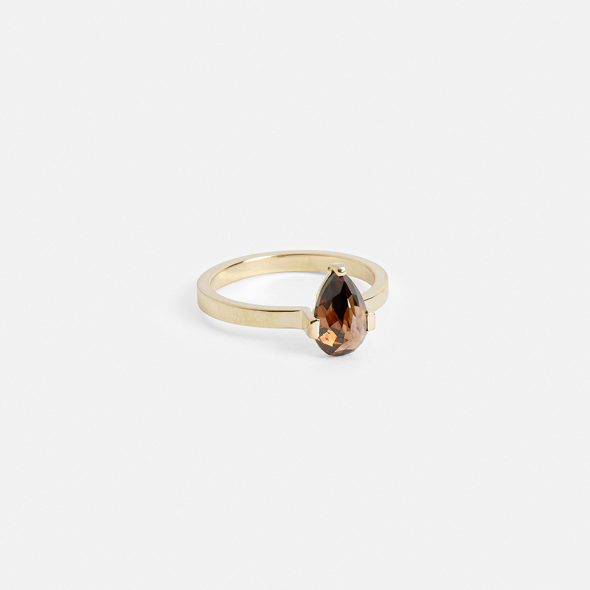 Gerda Alternative Ring in 14k Gold set with a 1.31ct pear-cut cognac natural diamond By SHW Fine Jewelry NYC