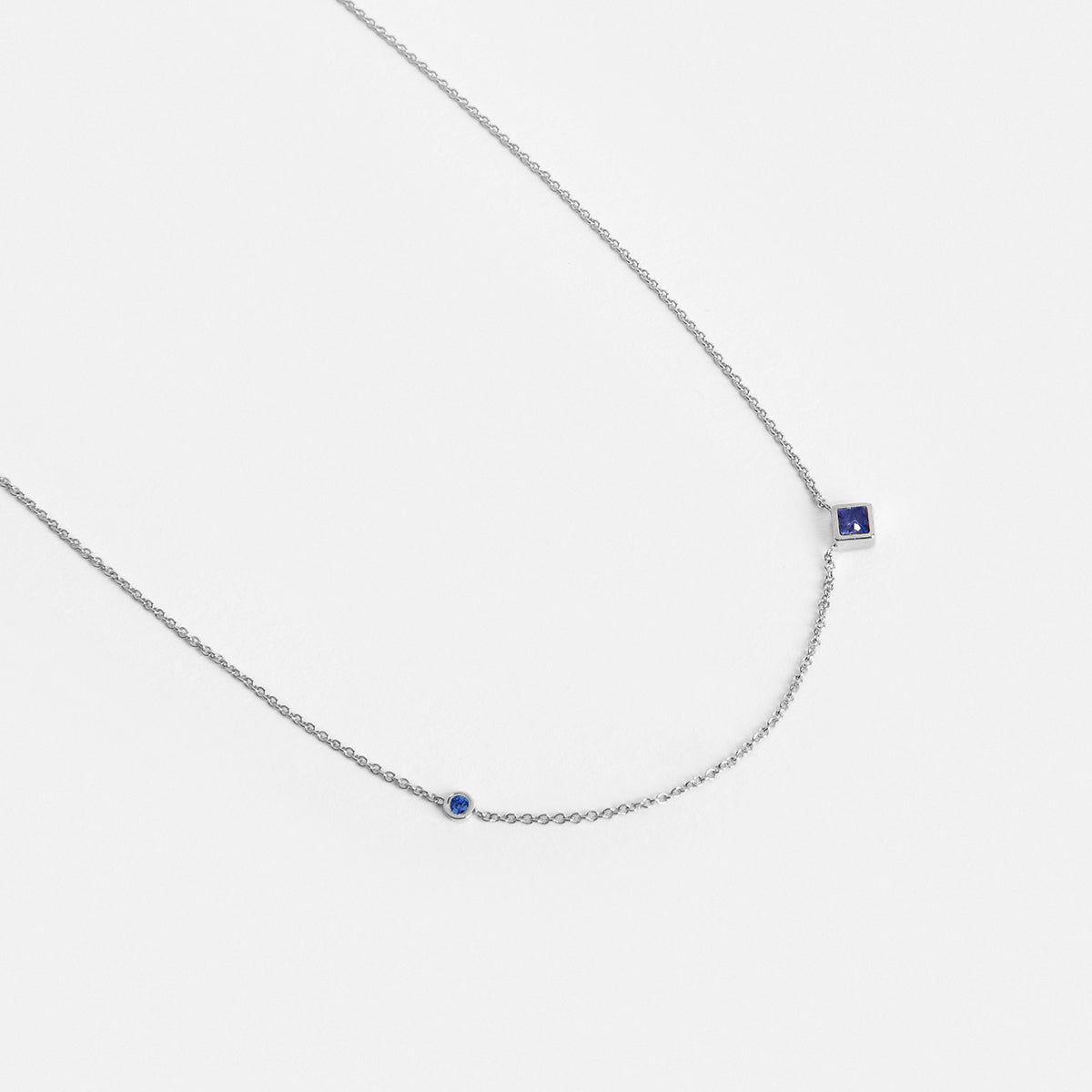 Isu Unique Necklace in 14k White Gold set with Sapphire By SHW Fine Jewelry NYC