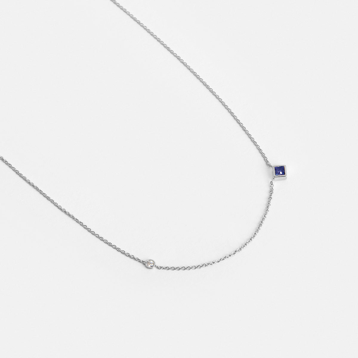 Isu Unique Necklace in 14k White Gold set with Sapphire and White Diamond By SHW Fine Jewelry NYC