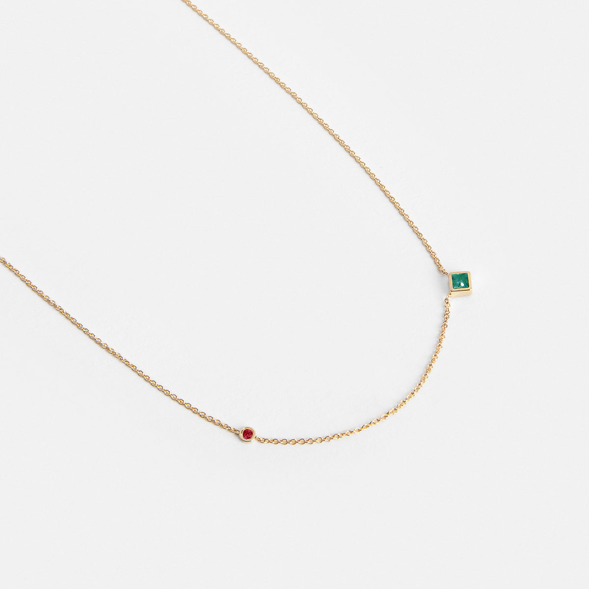Isu Handmade Necklace in 14k Gold set with Ruby and Emerald By SHW Fine Jewelry NYC