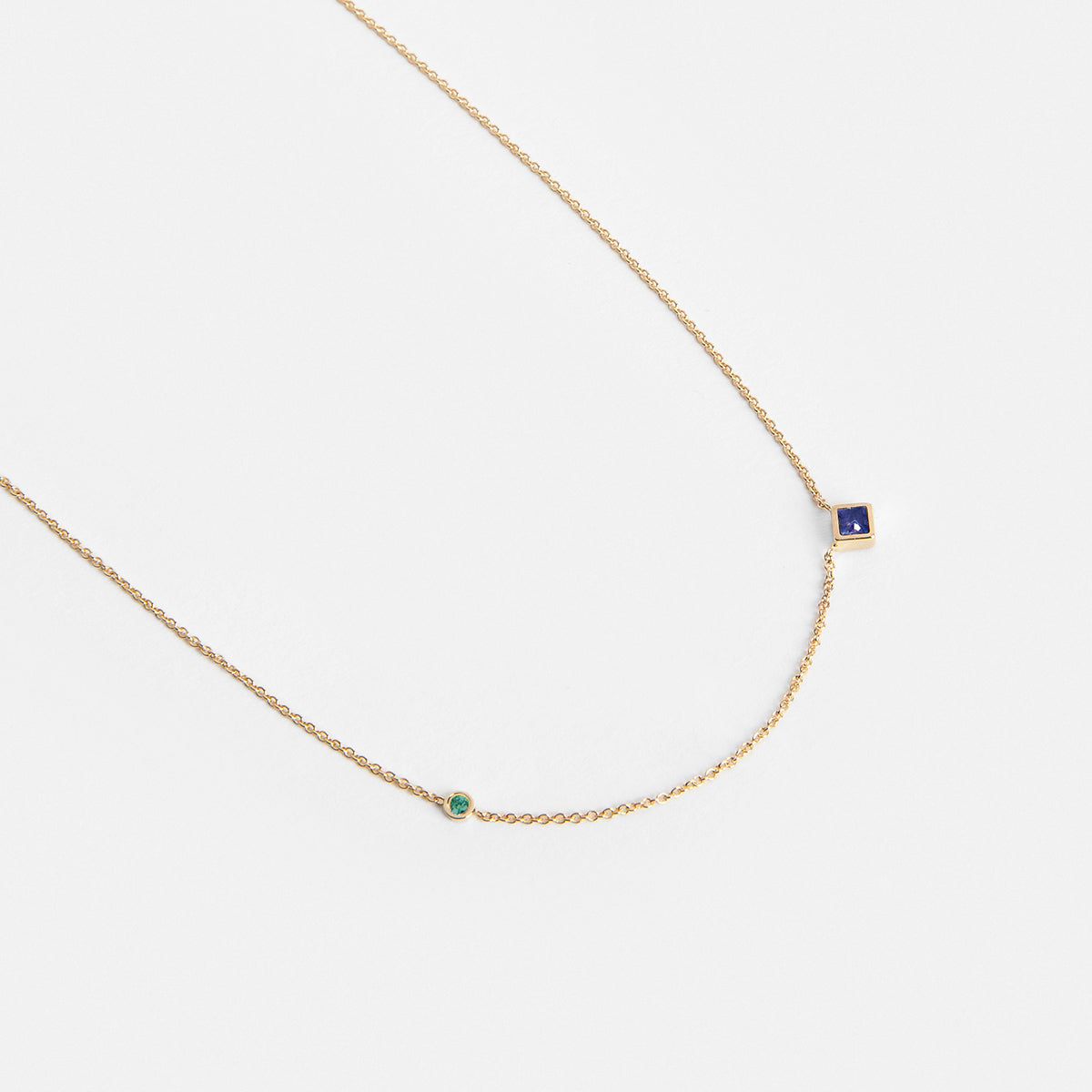 Isu Handmade Necklace in 14k Gold set with Sapphire and Emerald By SHW Fine Jewelry NYC