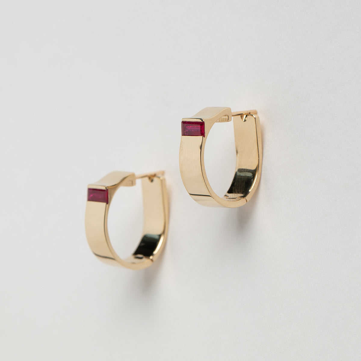Luxury Braga Hoop Earrings 14 karat yellow gold  with precious ruby gemstones by SHW Fine Jewelry Made in NYC Sustainably
