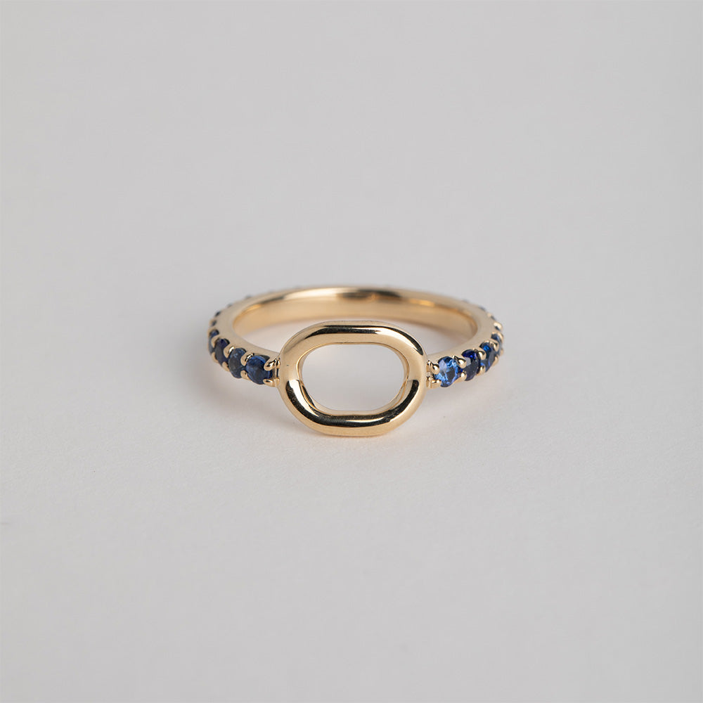 Designer Fara Ring in 14 karat yellow gold set with sapphires made in NYC by SHW fine Jewelry