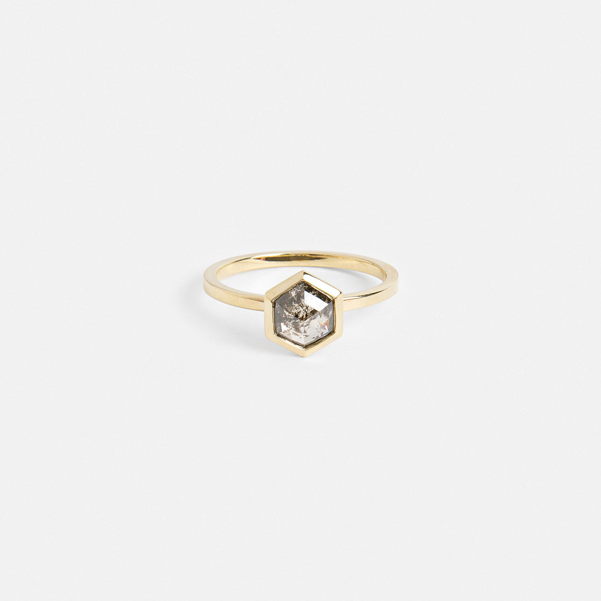 Luca Simple Ring in 14k Gold set with a 0.99ct salt and pepper hexagon diamond By SHW Fine Jewelry NYC