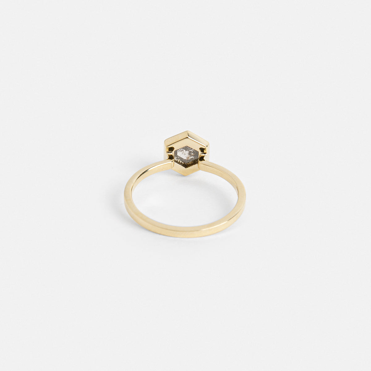 Luca Handmade Ring in 14k Gold set with a 0.99ct salt and pepper hexagon diamond By SHW Fine Jewelry NYC