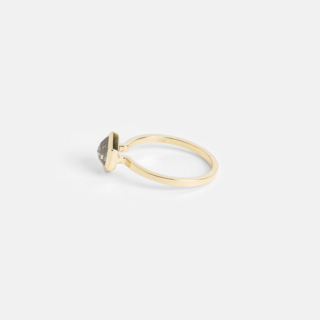 Luca Handmade Ring in 14k Gold set with a 0.99ct salt and pepper hexagon diamond By SHW Fine Jewelry NYC