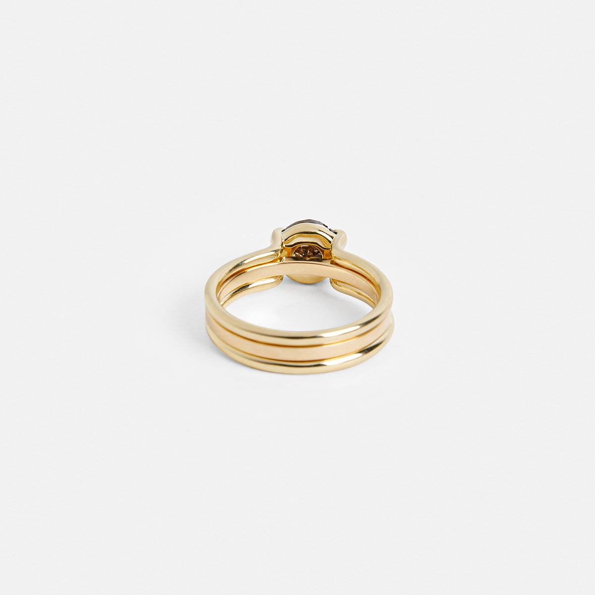 Obri Stacked Ring in 14k Gold set with a 1.41ct round rose cut cognac diamond By SHW Fine Jewelry NYC