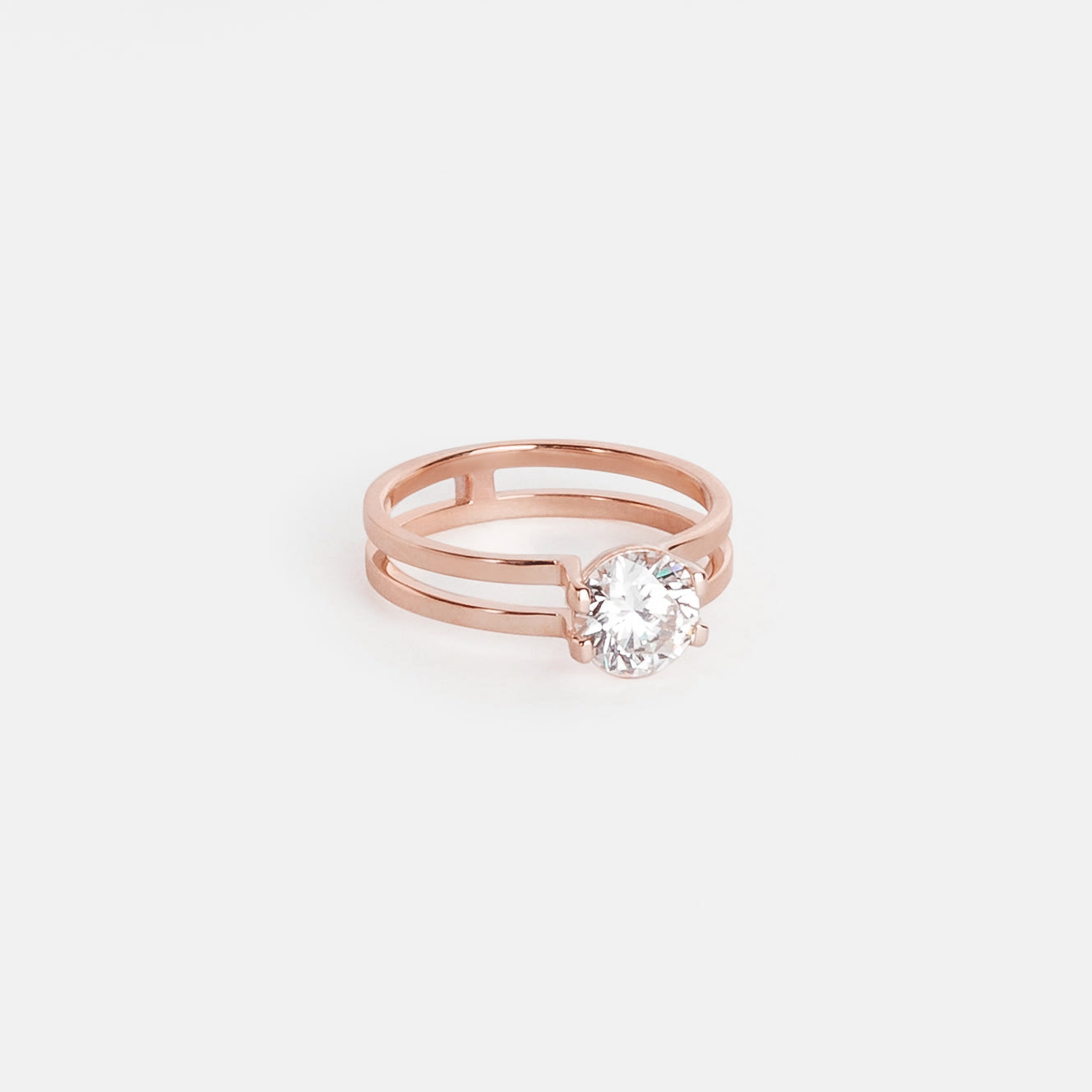 Vedi Unique Ring in 14k Rose Gold set with a 1.01ct round brilliant cut lab-grown diamond By SHW Fine Jewelry NYC