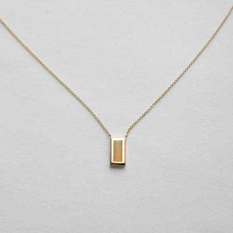 Designer Alia Necklace in 14 karat yellow gold set with baguette cut opal made in NYC by SHW fine Jewelry