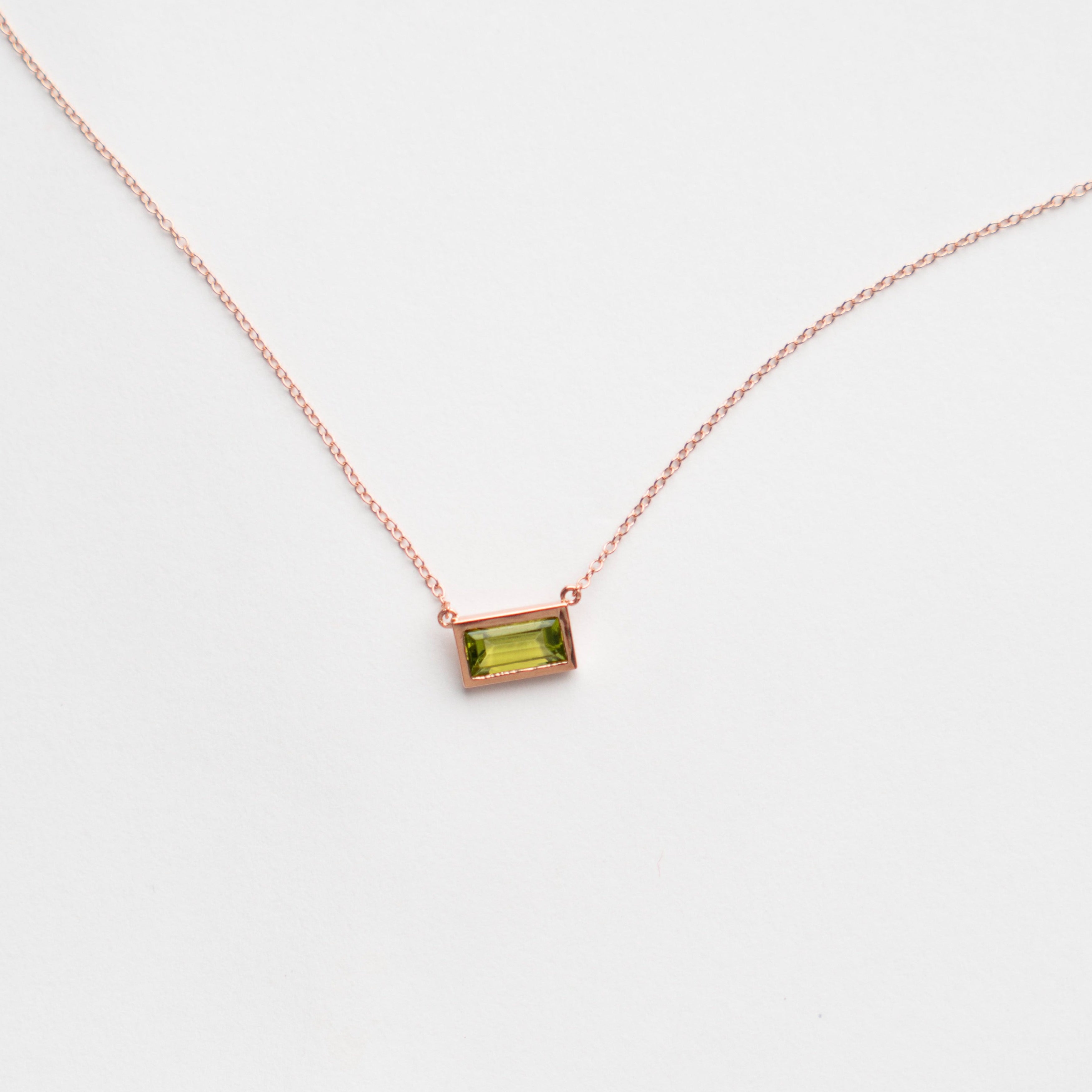Minimalistic Didi necklace in 14k gold set with peridot ethical made in New York City by SHW fine Jewelry