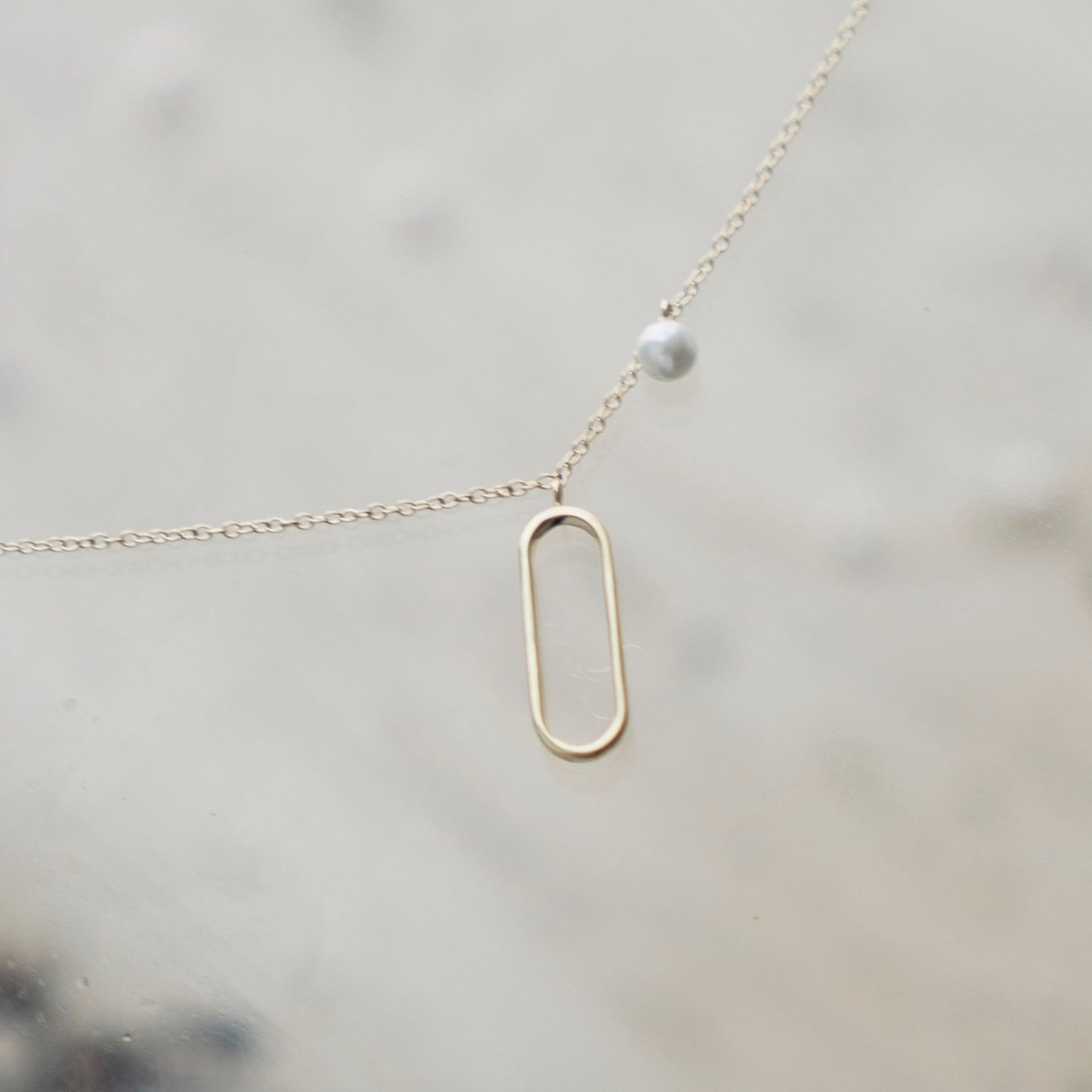 Rengi minimalist necklace in 14k yellow gold with pearlsmade in New York City by SHW fine Jewelry
