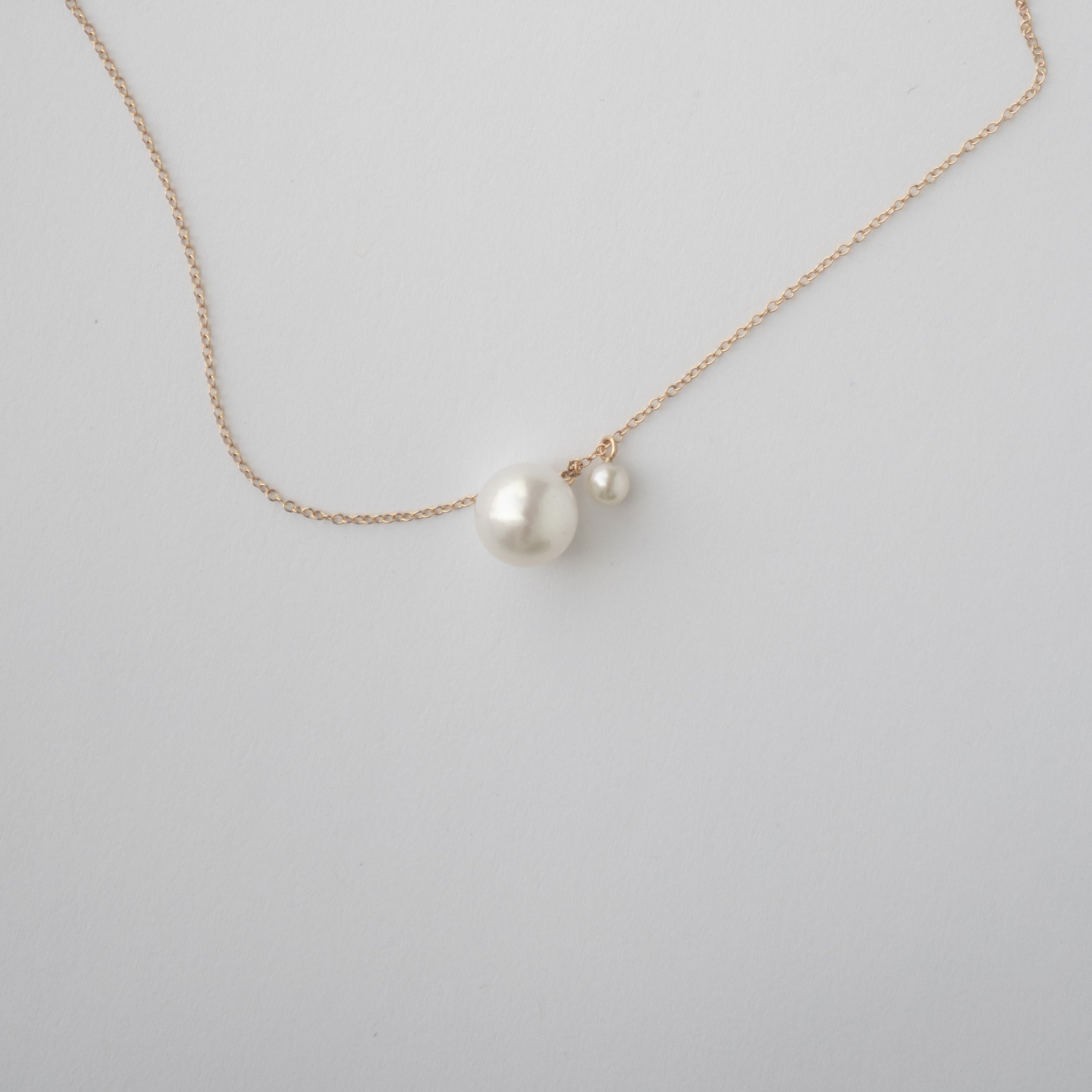 Handmade RIti necklace in 14 karat yellow gold with pearls made in NYC by SHW fine Jewelry