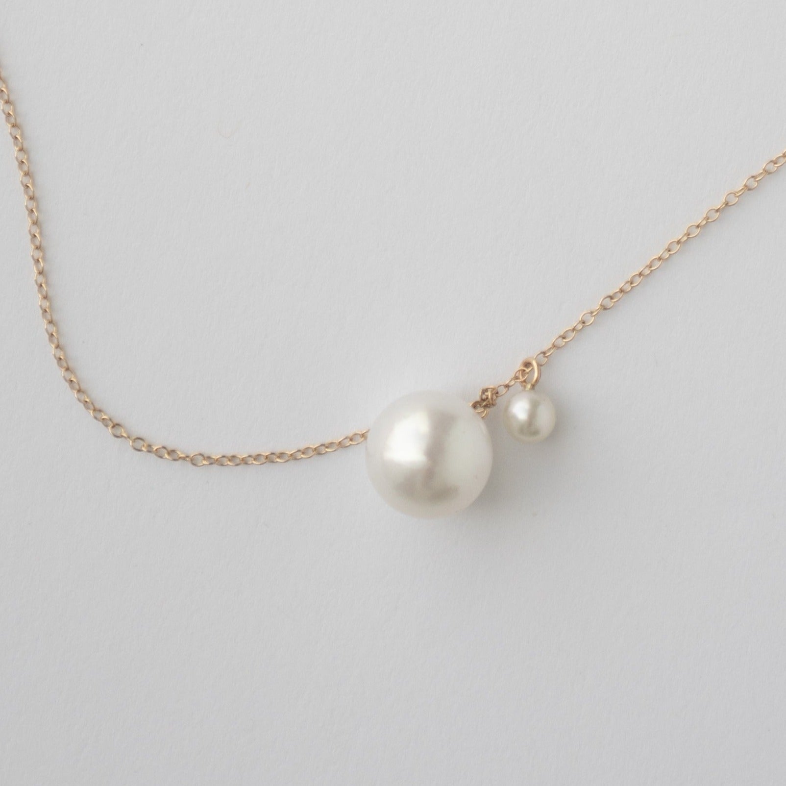 Unique RIti necklace in 14k yellow gold with pearls made in NYC by SHW fine Jewelry