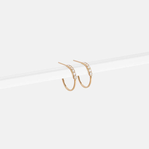 Medium Salo Unusual Hoops in 14k Gold set with White Diamonds By SHW Fine Jewelry NYC