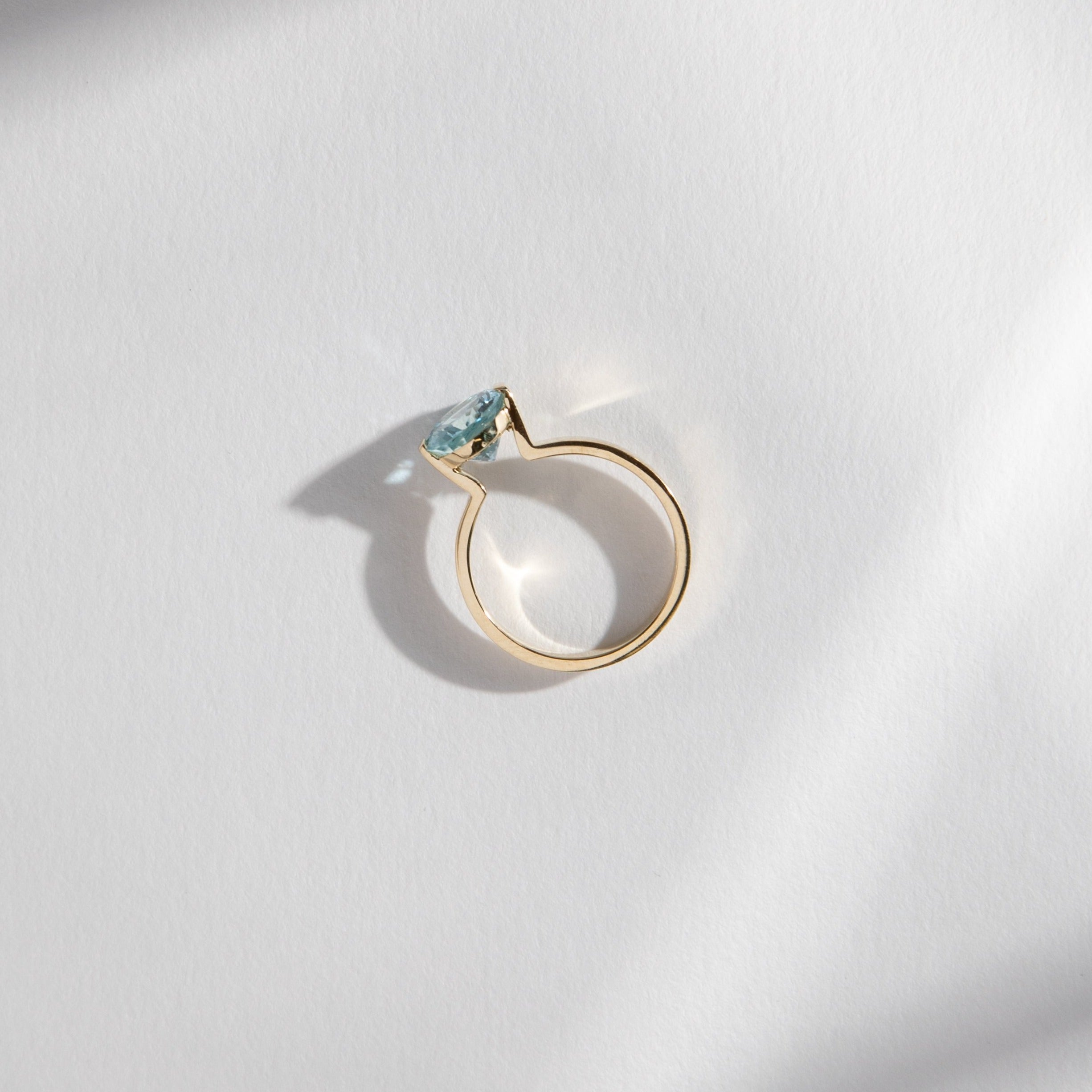 Silva MInimal Ring in 14k Gold set with a 2.07ct oval brilliant cut aquamarine By SHW Fine Jewelry NYC
