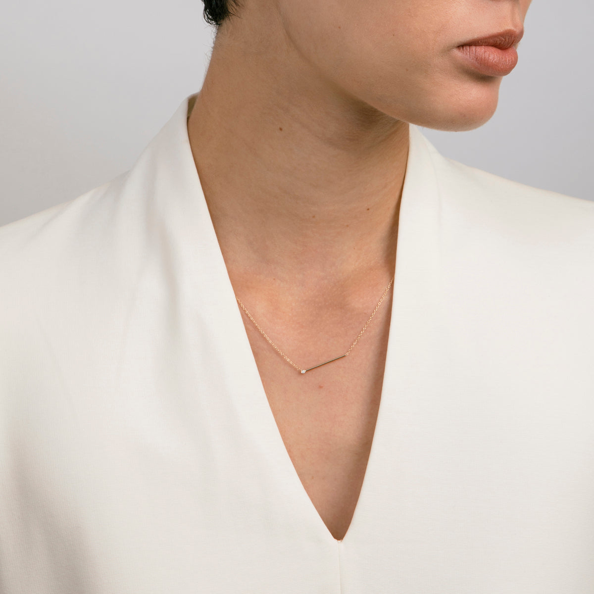Enne Simple Necklace in 14k Gold set with White Diamond By SHW Fine Jewelry NYC