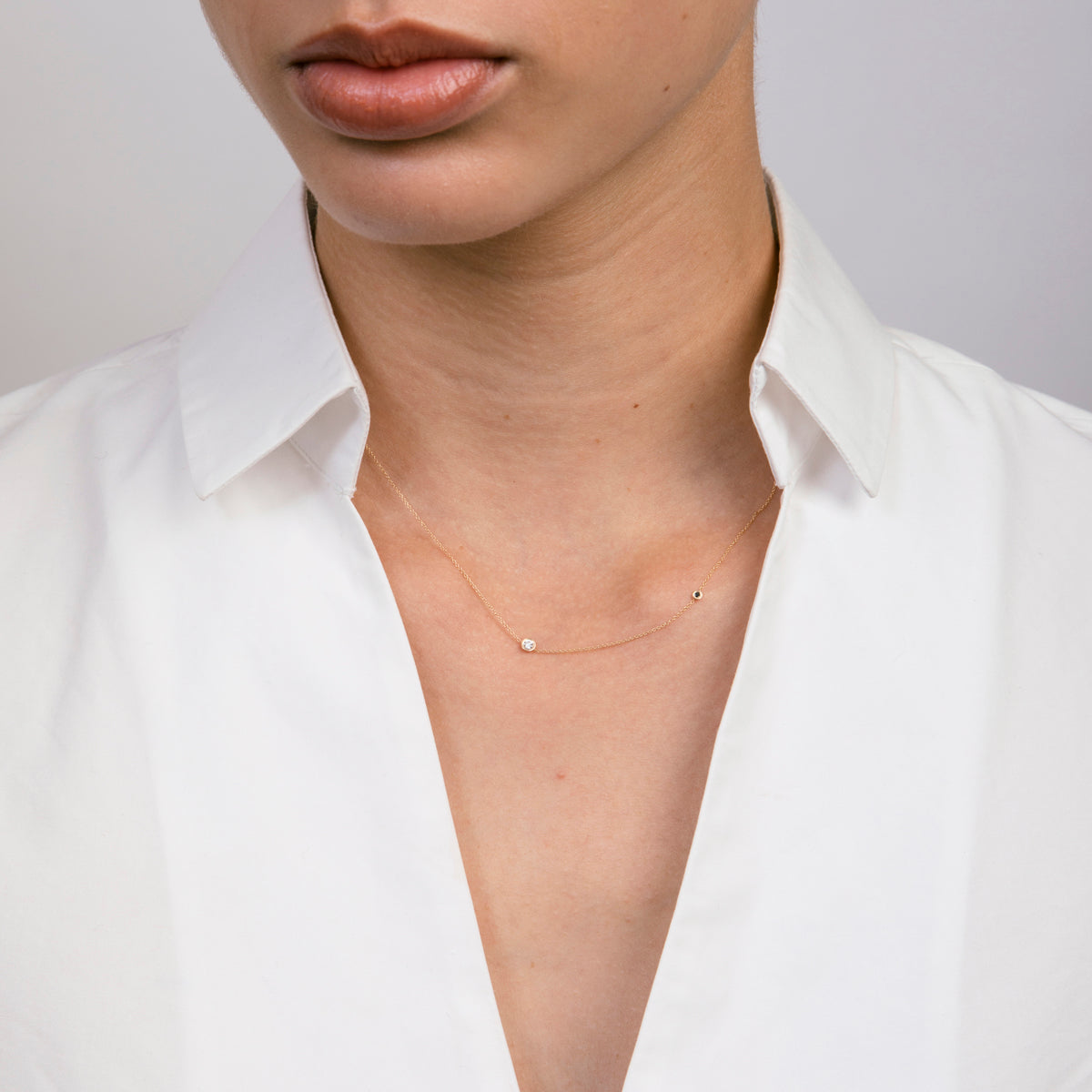 Iba Delicate Necklace in 14k Gold set with Black and White Diamonds By SHW Fine Jewelry NYC