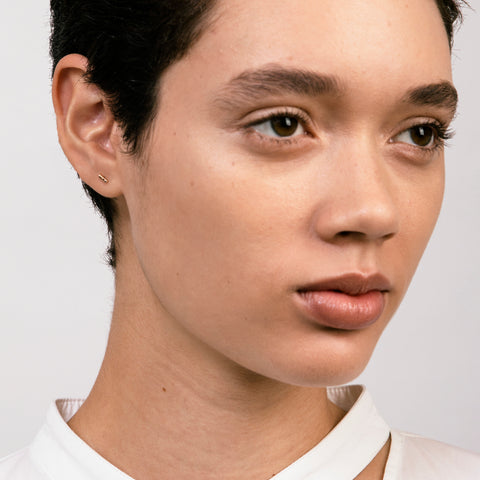 Olko Unique Stud Earring in 14k Gold set with Back Diamonds By SHW Fine Jewelry New York City