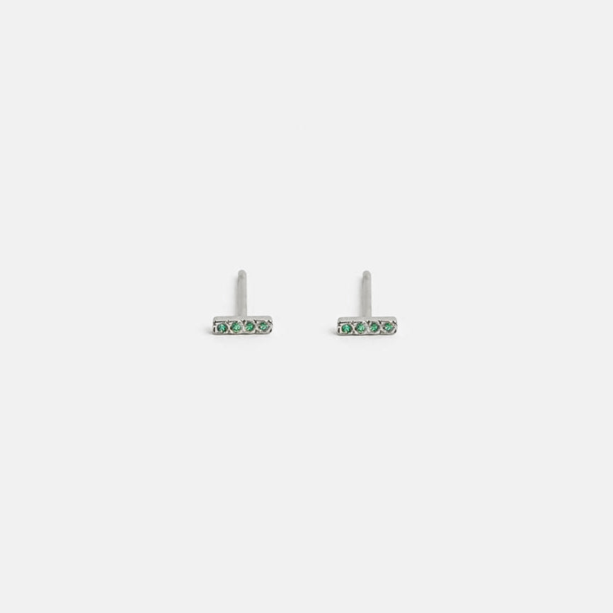 Vilko Designer Bar Stud in 14k White Gold set with Emeralds By SHW Fine Jewelry NYC