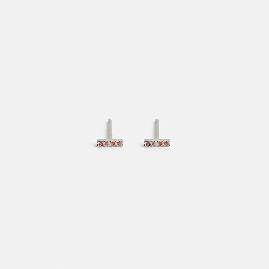 Vilko Minimal Bar Stud in 14k White Gold set with Rubies By SHW Fine Jewelry NYC