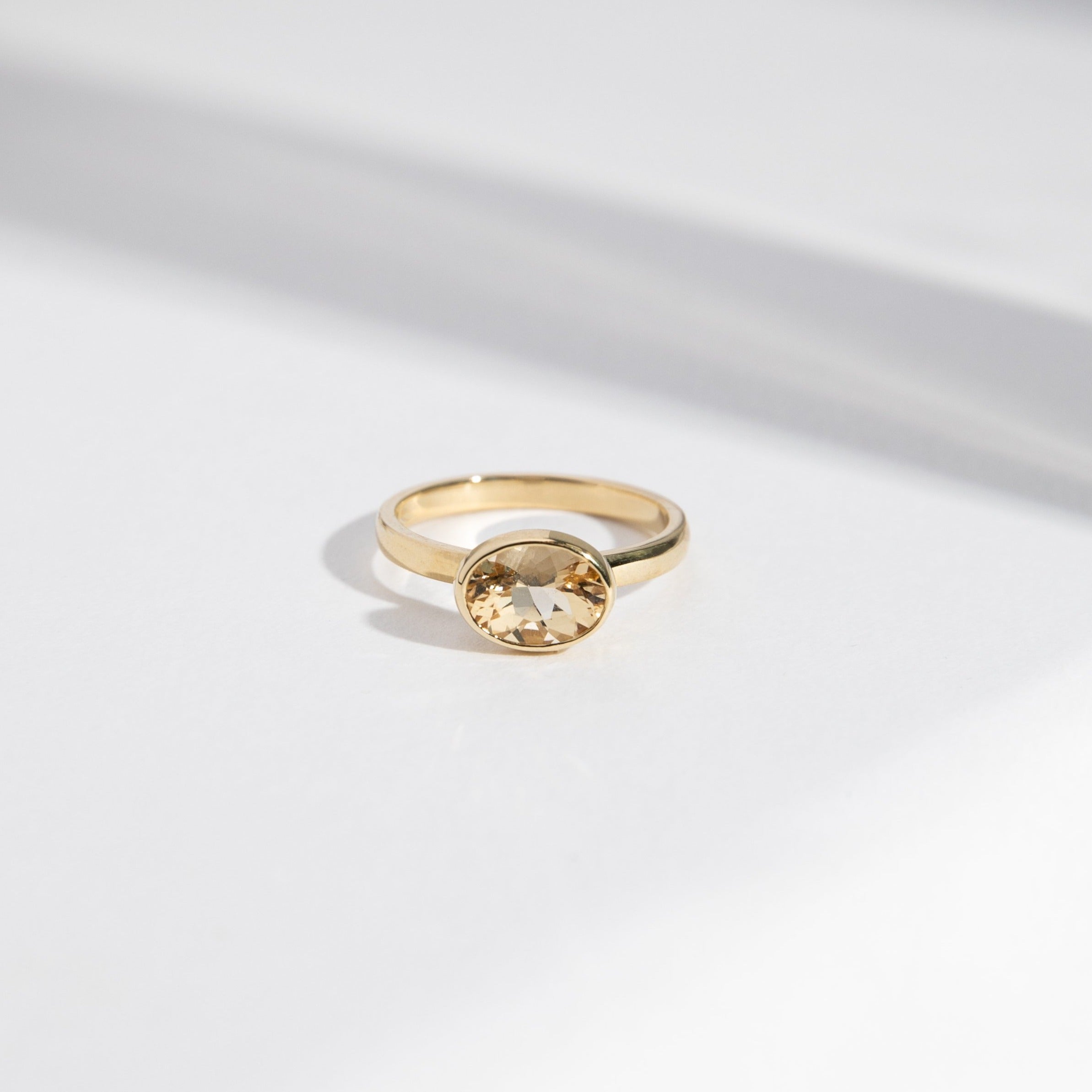 Syd Alternative Ring in 14k Gold set with a 1ct oval cut heliodor By SHW Fine Jewelry NYC
