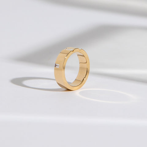 Minimal Wide Unisex Wedding Band with Baguette Cut Diamonds in solid 14k yellow, white, rose gold by SHW cool fine jewelry store in NYC