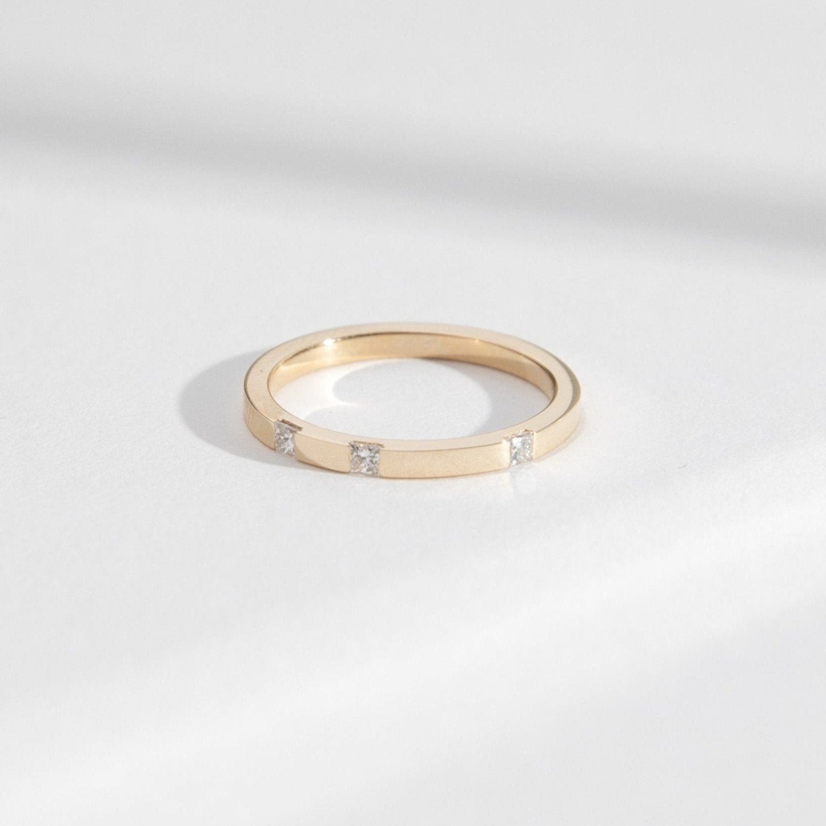Unique Thin Wedding Band for Women with Princess Cut Natural White Diamonds in solid 14k, 18k gold by SHW best fine jewelry store in NYC
