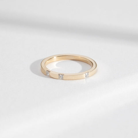 Unique Thin Wedding Band for Women with Princess Cut Natural White Diamonds in solid 14k, 18k gold by SHW best fine jewelry store in NYC