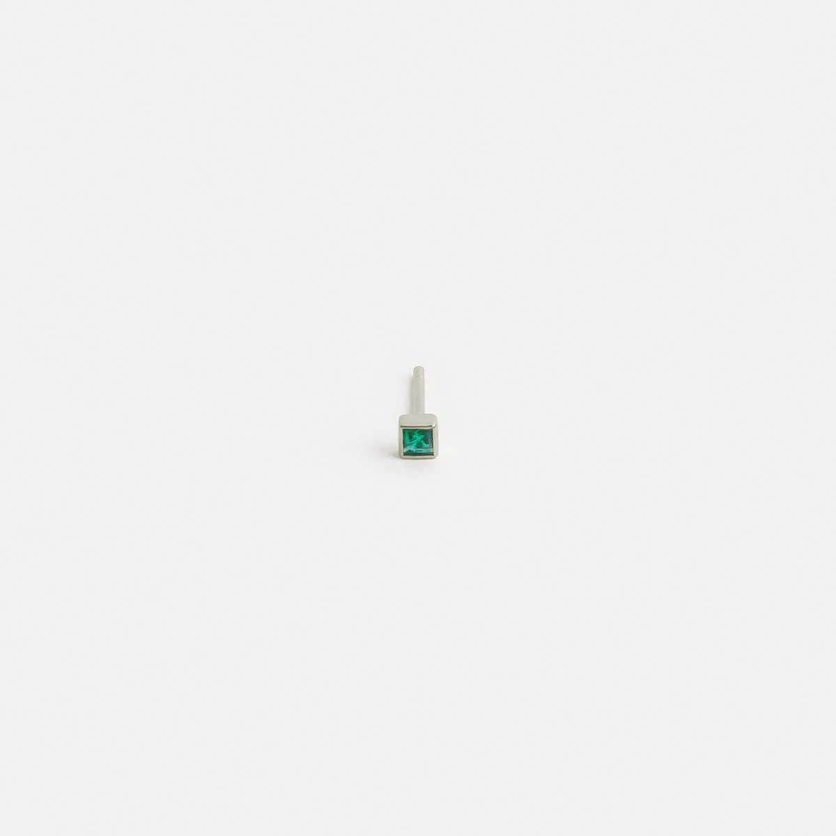 Small Minimal Ona Bar Stud in 14k White Gold set with Emerald By SHW Fine Jewelry NYC