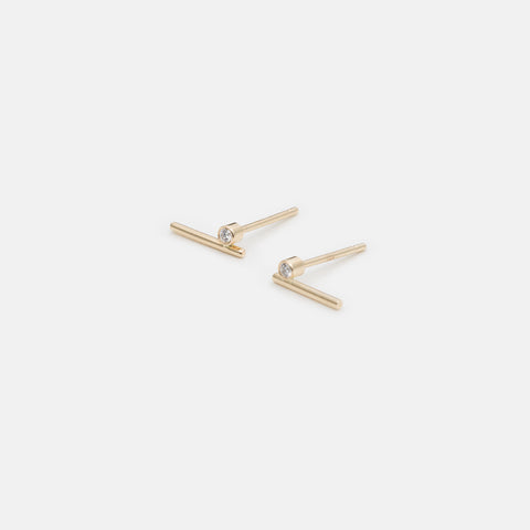 Livi Small Minimalist Stud Earrings in 14k Yellow Gold set with White Diamonds By SHW Fine Jewelry NYC