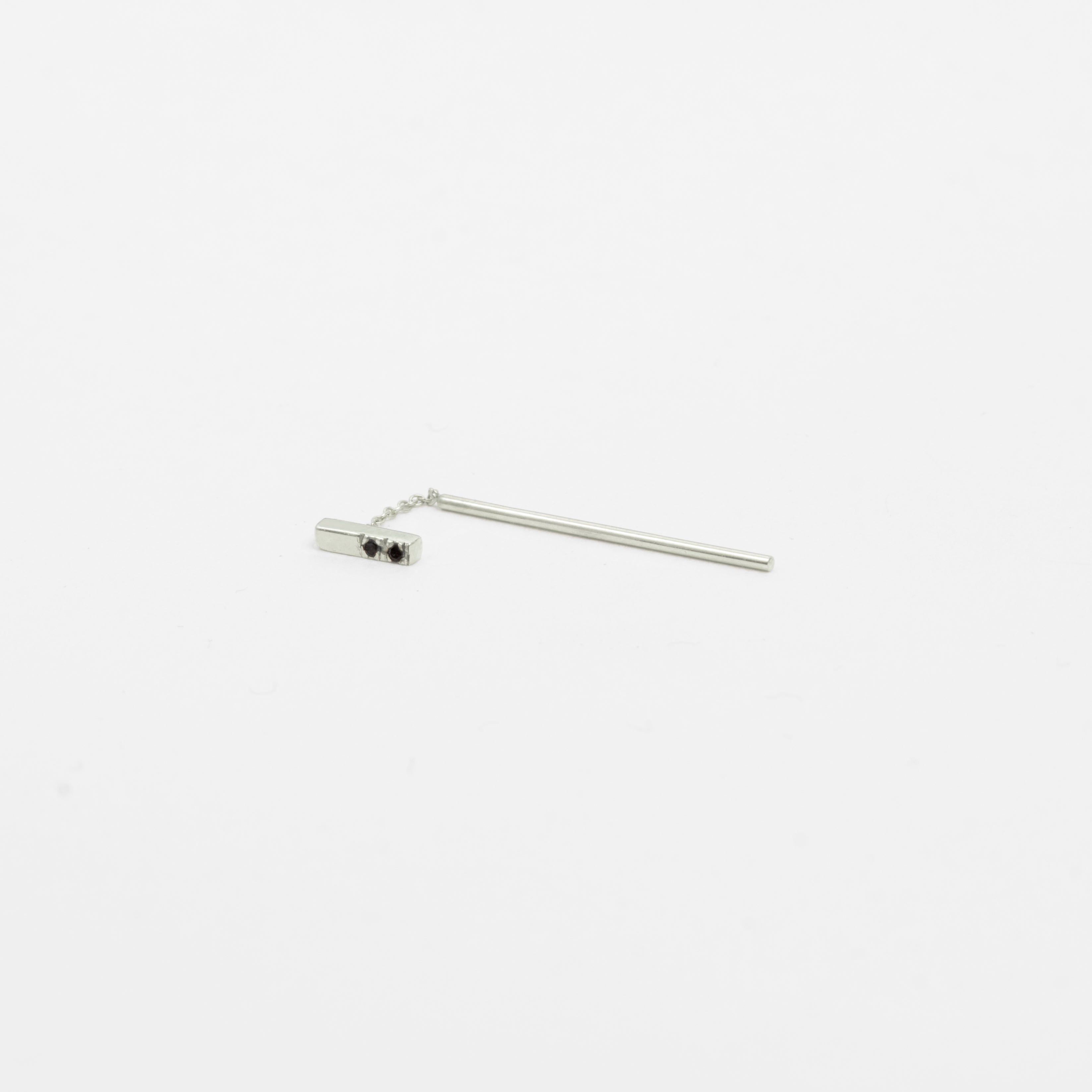 Olko Short Thin Pull Through Earring in 14k White Gold set with Black Diamonds By SHW Fine Jewelry New York City