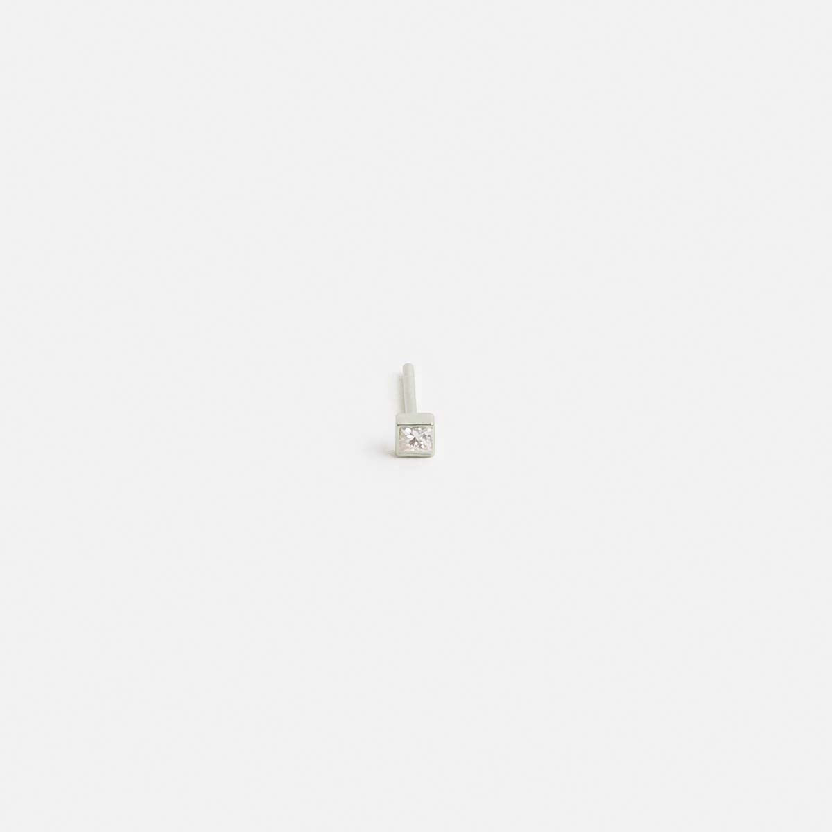 Small Minimal Ona Bar Stud in 14k White Gold set with White Diamond By SHW Fine Jewelry NYC